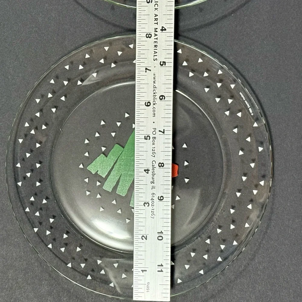 Arcoroc France 1988 6Pc Christmas Tree Confetti 8” Clear Glass Plates - Vintage